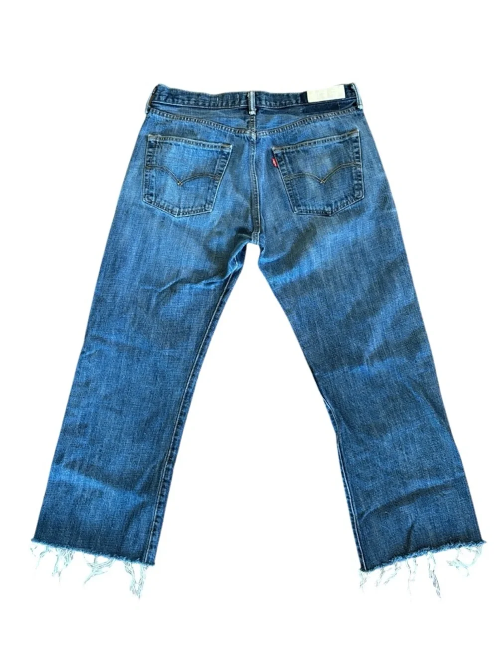 RE/DONE Relaxed Buttonfly Blue Frayed Hem Jeans Size 29 (Actual Waist 32”)